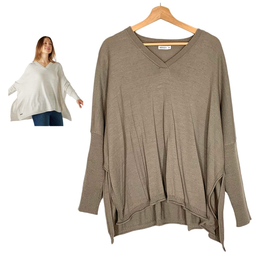 MERSEA Catalina V Neck Sweater Boxy Fit One Size Fits Most Taupe